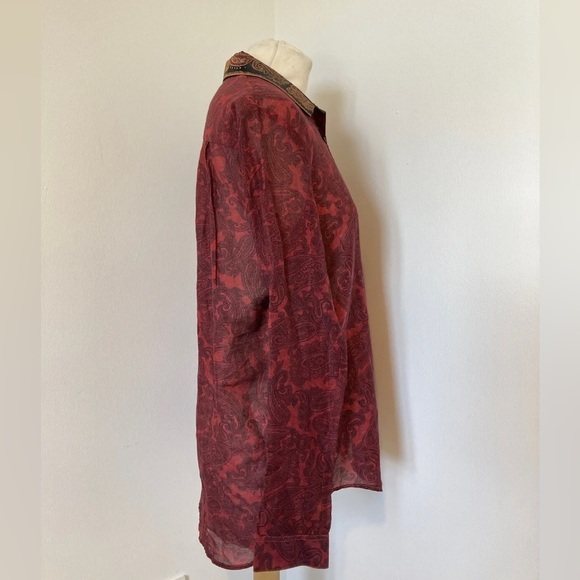 The Kooples Blouse red cotton & silk long sleeve sheer size Small oriental - Picture 3 of 7